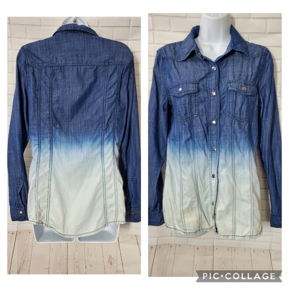 Life In Progress Ombre Jeans Button Down Shirt - Picture 1 of 6